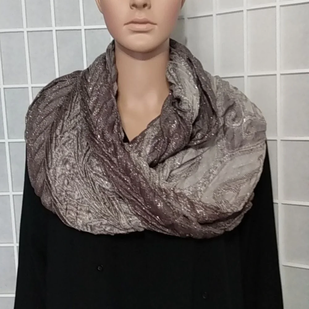 MIXIT Glitter Sparkle Infinity Scarf‎ Loop Wrap Brown/ Gray One Size Women